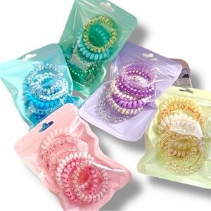 5-Pc Spiral Hair Tie Bundle Coil Ponytail Holders Multicolor No-Crease
